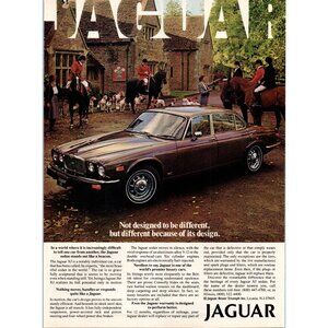 1979 Jaguar XJ Sedan Vintage Print Ad Fox Hunting Horseback Hunt 70s Wall Art